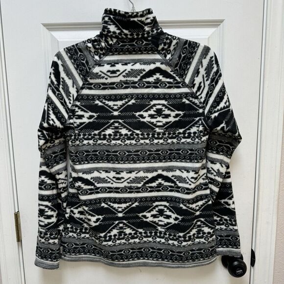 Eddie Bauer Sweater Womens Small Black White Southwest Geometric 1/4 Zip Fleece - Picture 2 of 6